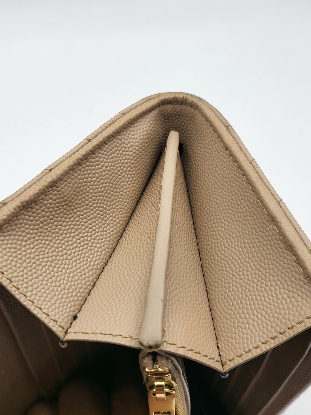 YVES SAINT LAURENT Grain De Poudre Matelasse Chevron Flap Wallet Dark Beige Auth - Picture 12 of 16